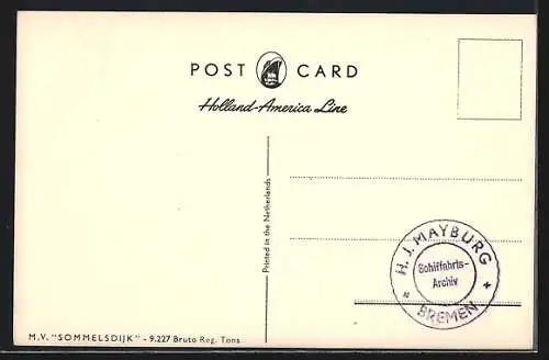 AK Passagierschiff MV Sommelsdijk auf hoher See, Holland-Amerika Line