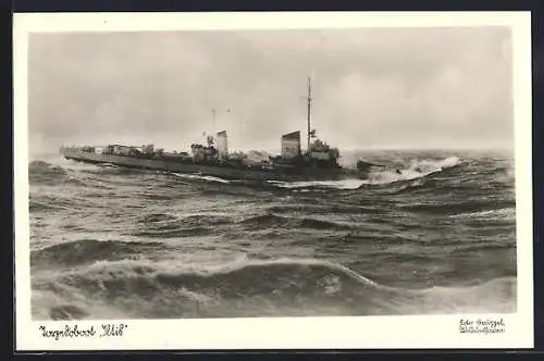 AK Torpedoboot Iltis in rauher See, Kriegsmarine