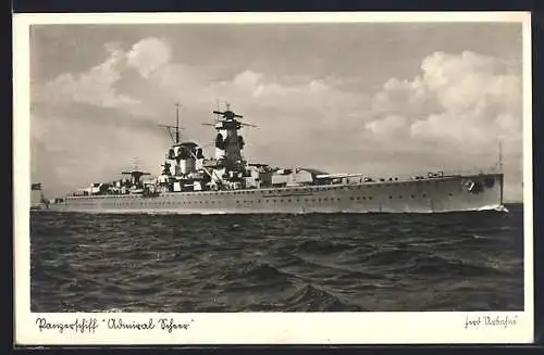 AK Panzerschiff Admiral Scheer in voller Fahrt, Kriegsmarine