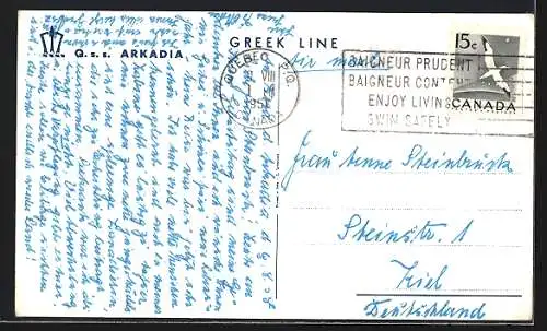 AK Greek Line, S.S. Arkadia auf unruhiger See