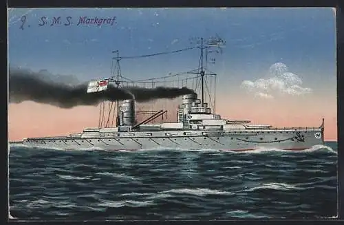 AK Kriegsschiff S.M.S. Markgraf unter Volldampf