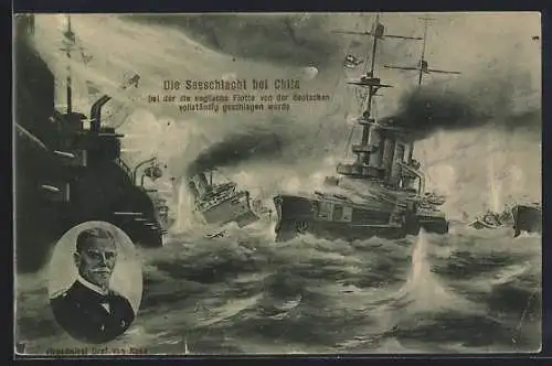 AK Vizeadmiral Graf von Spee, Deutsche und englische Kriegsschiffe bei der Seeschlacht von Chile