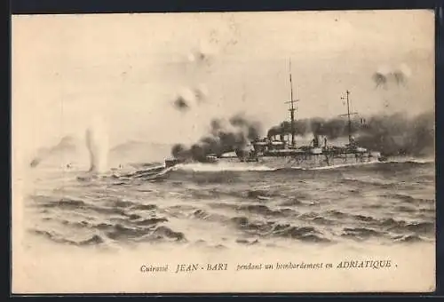 AK Cuirasse Jean-Bart pendant un bombardement en Adriatique