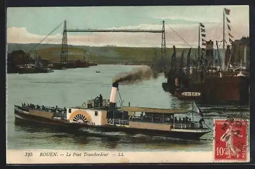 AK Rouen, Le Pont Transbordeur, Dampfer