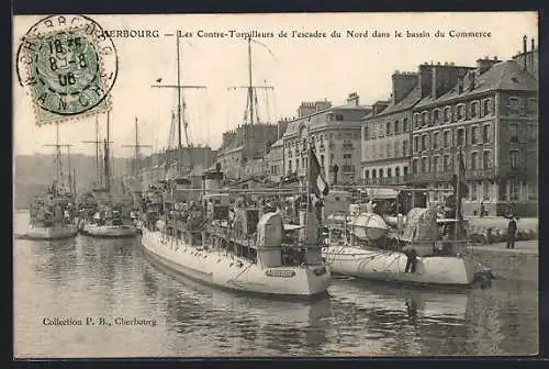 AK Cherbourg, Les Contre-Torpilleurs de l`escadre du Nord dans le bassin du Commerce, Arquebuse, Kriegsschiffe