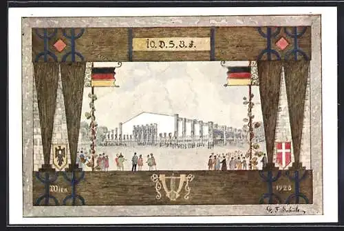 AK Wien, Festpostkarte des 10. Deutschen Sängerbundesfestes 1928, Veranstaltungshalle