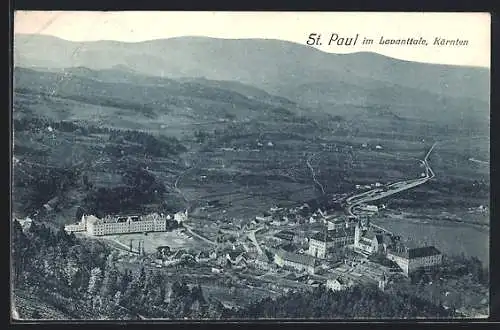 AK St. Paul im Lavanttal, Gesamtansicht mit Umgebung aus der Vogelschau