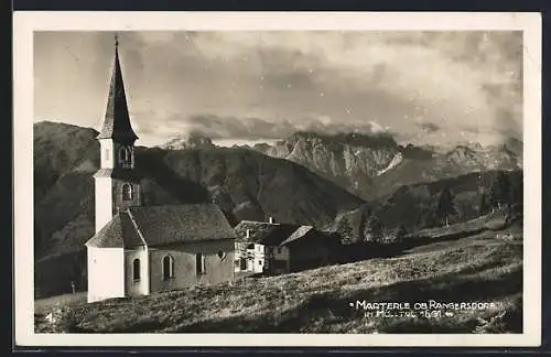 AK Rangersdorf, Marterle, Kirche und Bergpanorama