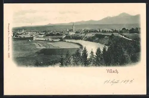 AK Villach, Ortsansicht mit Flusslauf