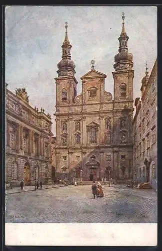 Künstler-AK Wien, Jesuitenplatz mit Kirche und Akademie der Wissenschaften