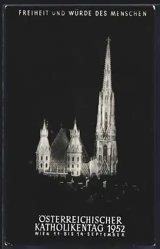 AK Wien, Österreichischer Katholikentag 1952, Stephansdom bei Nacht