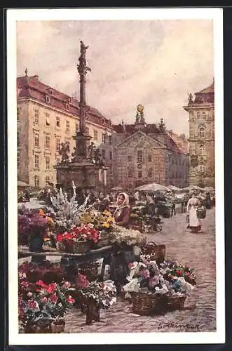 Künstler-AK Hans Götzinger: Wien, Händlerinnen am Blumenmarkt