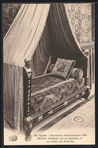 AK Lyon, Exposition Internationale 1914, Lit de Napoléon 1er au Palais des Tuileries, Ausstellung