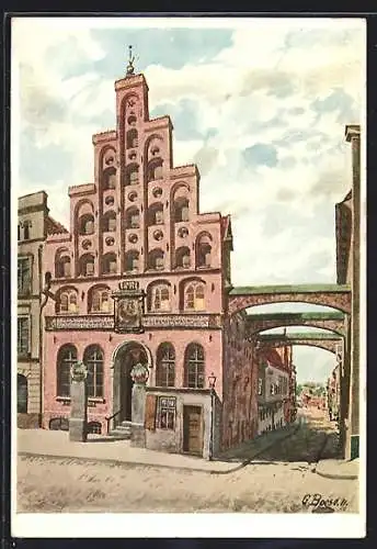 Künstler-AK Lübeck, Haus der Schiffergesellschaft