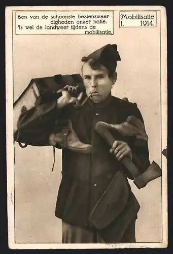 AK Mobilisatie 1914, Een van de schoonste bezieenswaardigheden onzer natie..., niederländischer Soldatenhumor