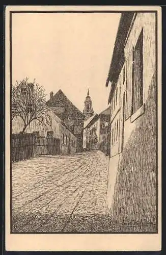 Künstler-AK Schneeberg / Sa., Dorfstrasse