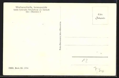 AK Idar-Oberstein, Weiherschleife, Innenansicht, historische Achatschleife, Männer an den Schleifmaschinen