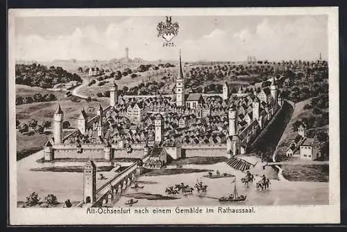 AK Ochsenfurt / Main, Stadtansicht im jahre 1623, nach einem Gemälde im Rathaussaal