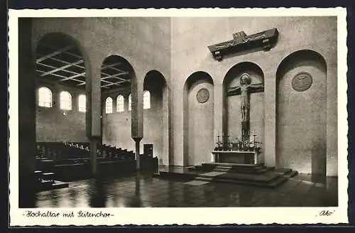 AK Münsterschwarzach, Abteikirche, Hochaltar mit Seitenchor, Innenansicht