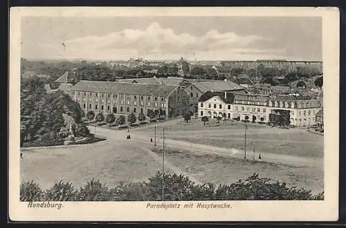 AK Rendsburg, Paradeplatz mit Schleife und Hochbrücke im Hintergrund