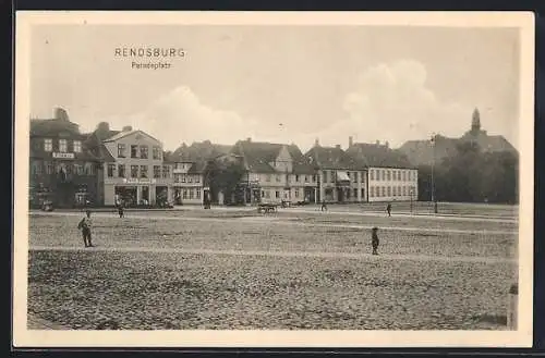 AK Rendsburg, Kinder auf dem Paradeplatz, Geschäfte