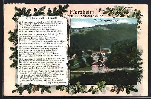 Künstler-AK Pforzheim / Schwarzwald, Gasthaus Kupferhammer, Gedicht v. Ludwig Auerbach