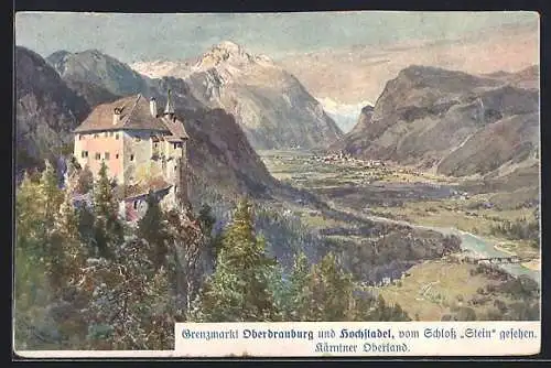 Künstler-AK Oberdrauburg, Ortschaft mit Hochstadel vom Schloss Stein gesehen