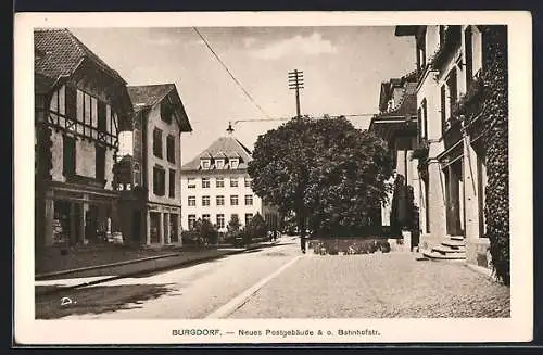 AK Burgdorf, Neues Postgebäude und obere Bahnhofstrasse