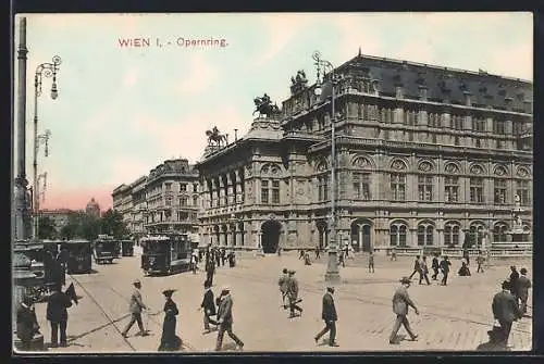 AK Wien, Strassenbahnen auf dem Opernring