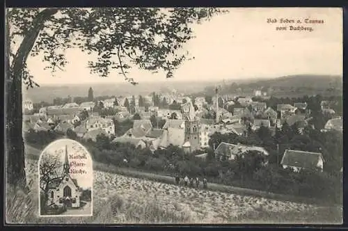 AK Bad Soden / Taunus, Panoramablick vom Dachberg, kath. Pfarrkirche