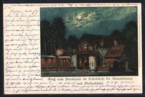 Lithographie Wolfenbüttel, Gasthaus zum Sternhause im Lechelnholz