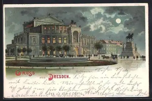 Lithographie Dresden, Strassenpartie vor dem Hoftheater