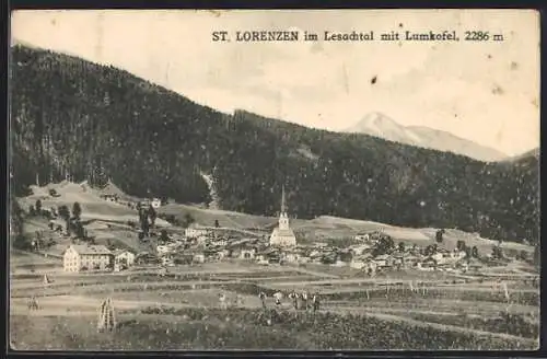 AK St. Lorenzen im Lesachtal, Ortsansicht mit Lumkofel