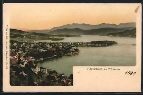 AK Pörtschach am Wörthersee, Panorama mit See und Bergen