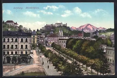 AK Salzburg, Mirabellplatz aus der Vogelschau