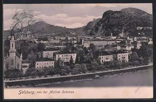 AK Salzburg, Blick von der Müllner Schanze auf die Stadt