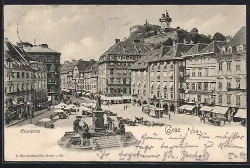 AK Graz, Hauptplatz mit Geschäften