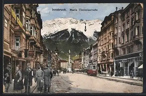 AK Innsbruck, Partie in der Maria Theresiastrasse, Strassenbahn