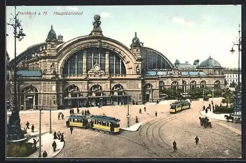 AK Frankfurt a. M., Strassenbahn vor dem Hauptbahnhof