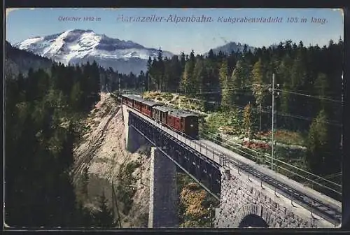 AK Mariazeller-Alpenbahn, Eisenbahn auf dem Kuhgrabenviadukt, Oetscher