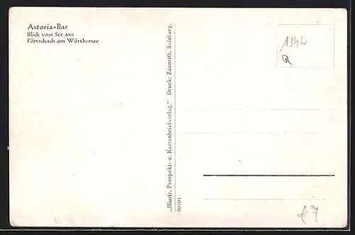 Künstler-AK Pörtschach am Wörthersee, Blick vom See auf die Astoria-Bar