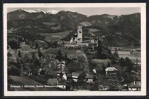 AK Friesach, Ruine Geiersberg aus der Vogelschau