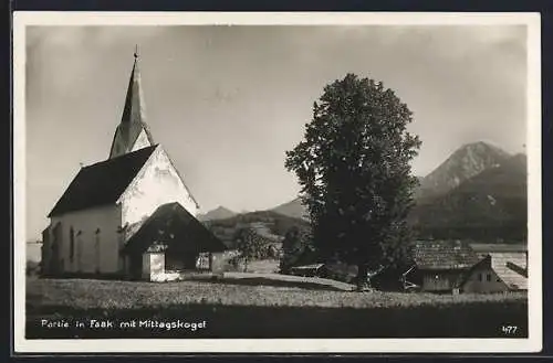 AK Faak, Kirche mit Mittagskogel im Hintergrund