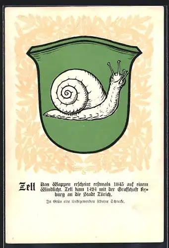 AK Zell, Ortswappen, In Grün eine linksgewendete silberne Schnecke