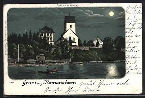 AK Romanshorn, Schloss und Kirche mit Ruderpartie