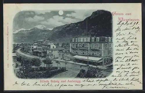 Mondschein-AK Meyringen, Hotels Brünig und Anderegg