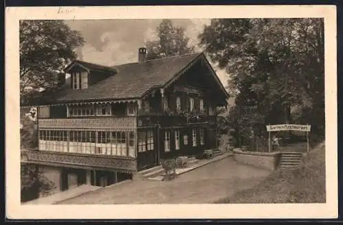 AK Goldswil bei Interlaken, Pensino Schönegg mit Garten-Restaurant