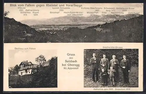 AK Sulzbach bei Oberegg, Gasthaus zum Falken, Geschwister-Gruppe, Blick vom Falken