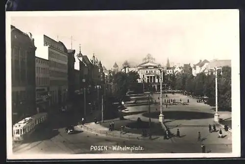 AK Posen, Wilhelmplatz, Strassenbahn