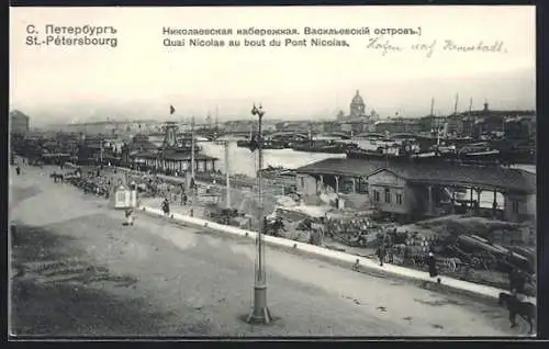 AK St. Petersburg, Nikolaus-Kai und Brücke, Holzlager